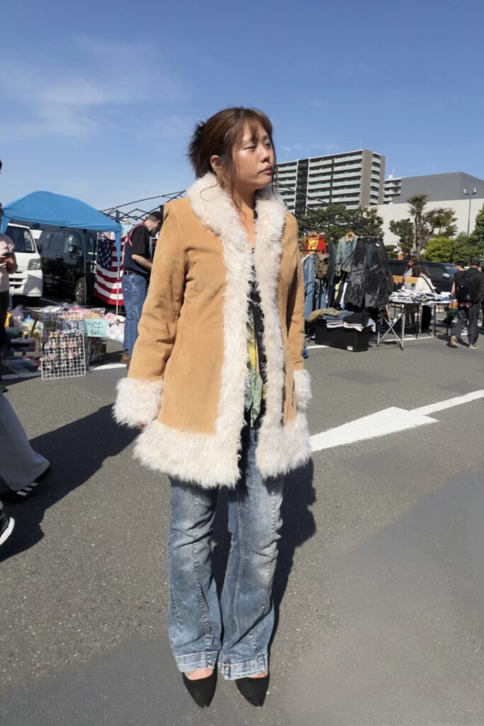 商品　00s Vintage realskin Penny Lane Coat　ビンテージ　リアルスキン　ペニーレーンコート　着画
